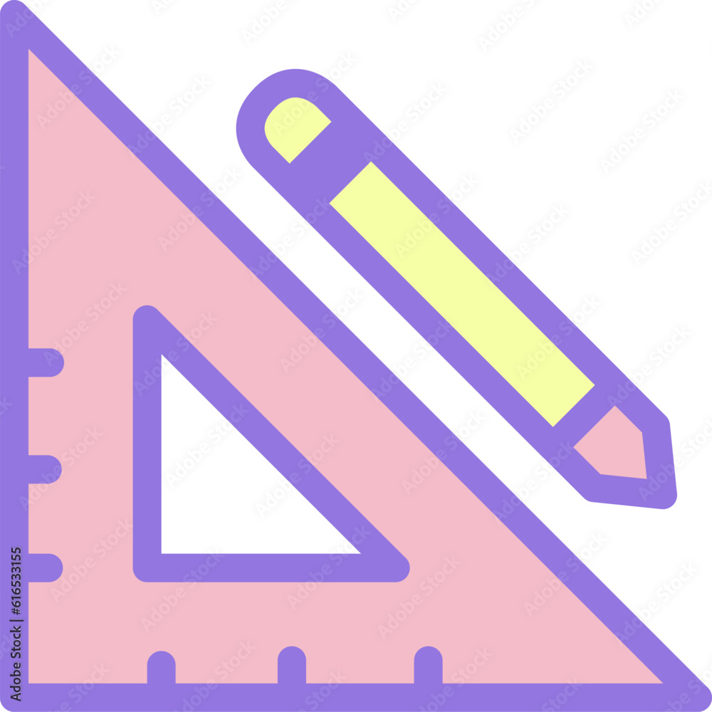 Right triangle ruler and pencil icon flat vector Right triangle ruler and pencil icon flat vector