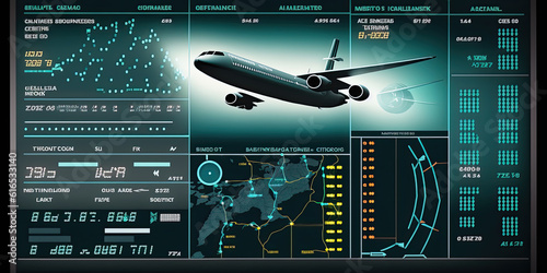 Simulation screen showing various transportation flights - Generative AI