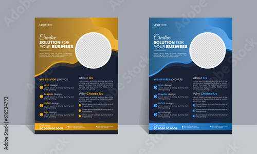 A business flyer layout design - vector illustration
A4 size
2 color options
CMYK; 300 dpi
Add your own text and photos
Photos shown in the preview are for display only and are not 