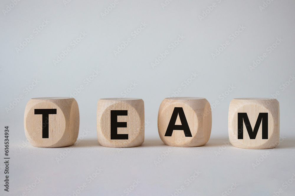 Team symbol. Concept word Team on wooden cubes. Beautiful white background. Business and Team concept. Copy space. Team symbol. Concept word Team on wooden cubes. Beautiful white background. Business and Team concept. Copy space.