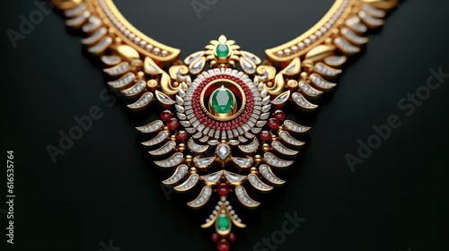 Radiant Superflat Style Necklace with Meticulous Maroon and Green Details generative ai 
