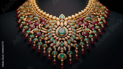 Indian design necklace with green stone generative ai 