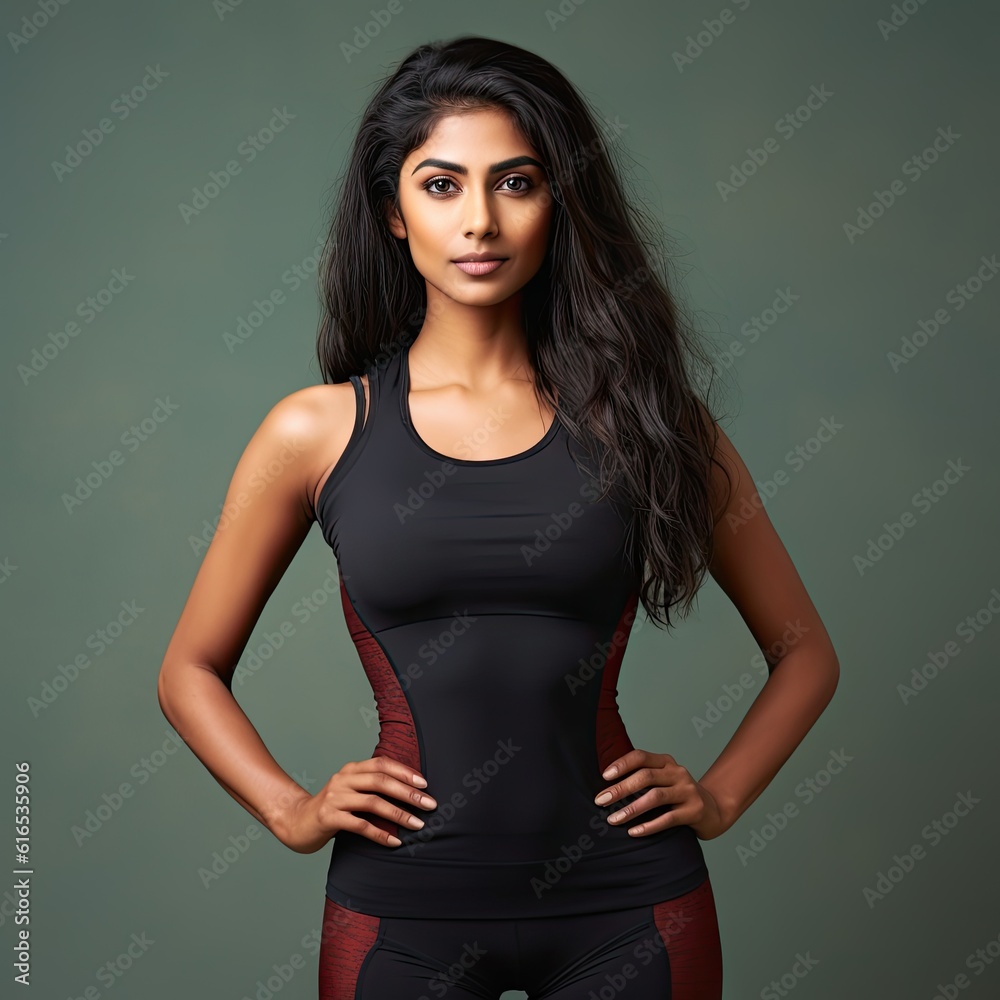 Indian model posing in studio wearing gym clothes generative ai Indian model posing in studio wearing gym clothes generative ai