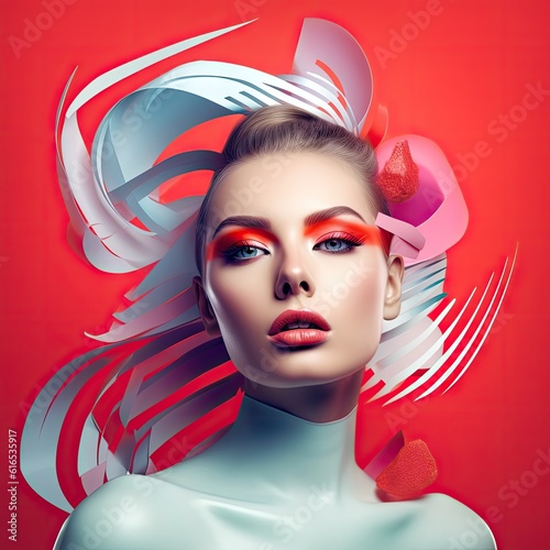  Concept art portrait of a woman with red background generative ai