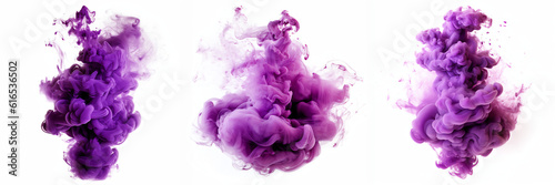 Fotografie, Obraz Purple abstract smoke cloud paint splash isolated transparent - Generative AI