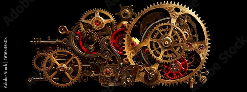  clock background, generative, ai, machine, mechanical, red, gold © Svitlana