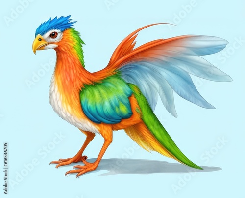 Watercolor imaginary a colorful bird, rainbow fur. © Andrei