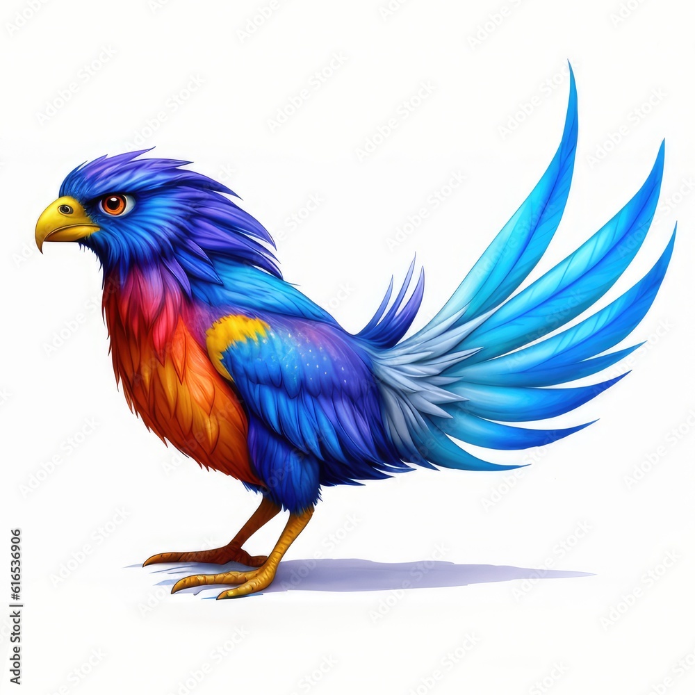 Obraz premium Watercolor imaginary a colorful bird, rainbow fur.