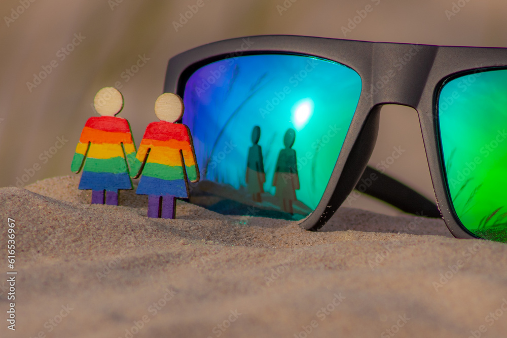 Lgbt Wooden People On The Beach On The Sand Couple Standing On Beach