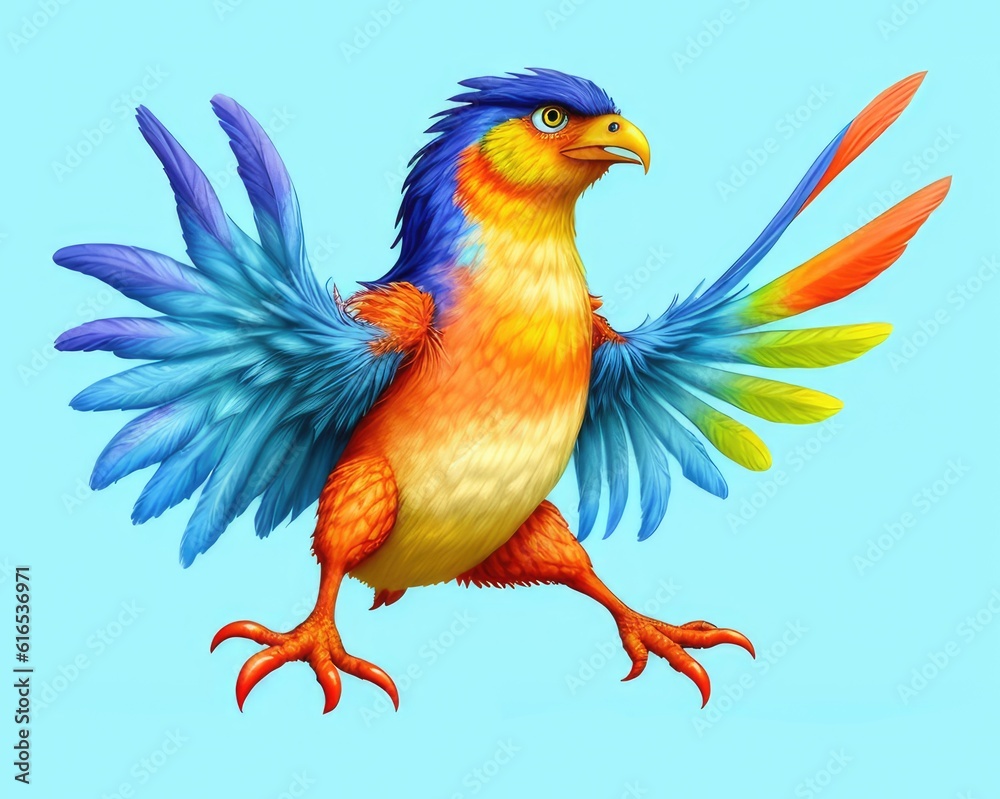 Obraz premium Watercolor imaginary a colorful bird, rainbow fur.