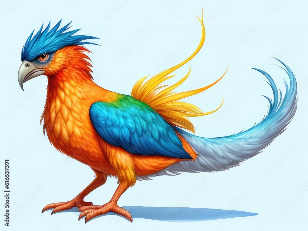 Obraz premium Watercolor imaginary a colorful bird, rainbow fur.