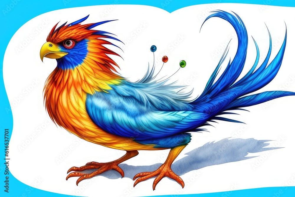 Obraz premium Watercolor imaginary a colorful bird, rainbow fur.