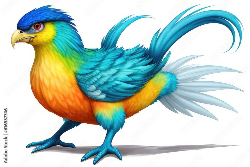 Obraz premium Watercolor imaginary a colorful bird, rainbow fur.