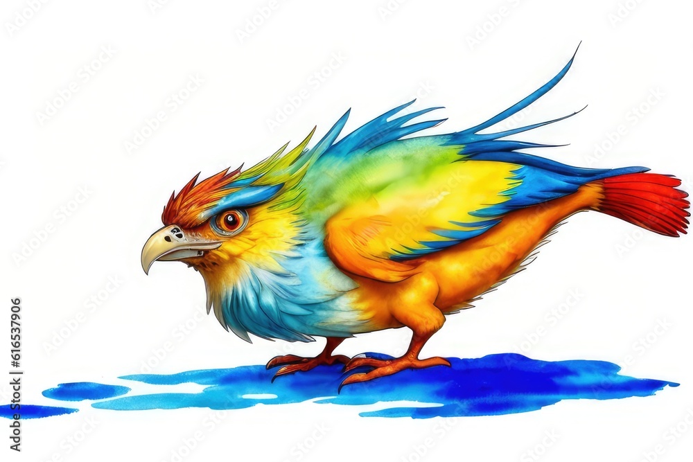 Obraz premium Watercolor imaginary a colorful bird, rainbow fur.