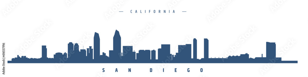 San Diego city silhouette isolated on white background.