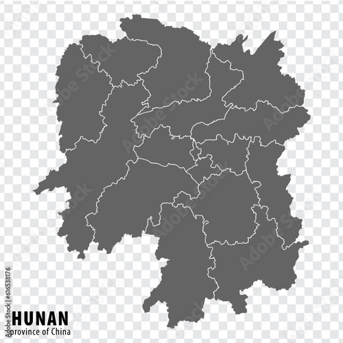 Blank map  Province Hunan of China. High quality map Hunan with municipalities on transparent background for your web site design  logo  app  UI. People s Republic of China.  EPS10.