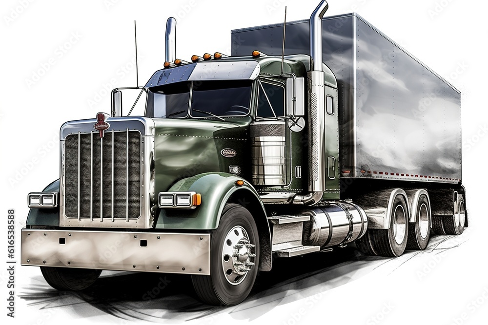 a truck with a trailer isolated on a white background. Generated by AI. a truck with a trailer isolated on a white background. Generated by AI.