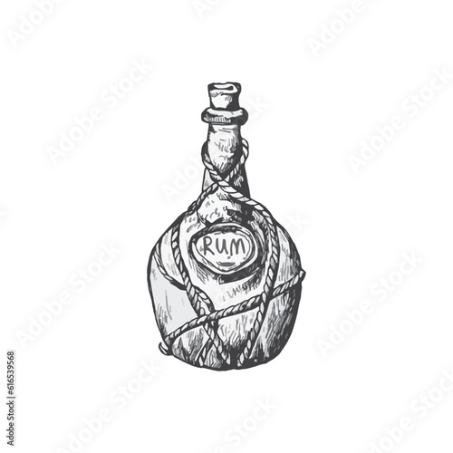 handdrawn rum bottle illustration, rum drawing, sea, elements, marine illustrations, sea, ocean, water, rum bottle tattoo