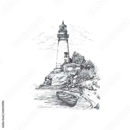 handdrawn lighthouse illustration, lighthouse drawing, sea, elements, marine illustrations, sea, ocean, water, lighthouse tattoo
