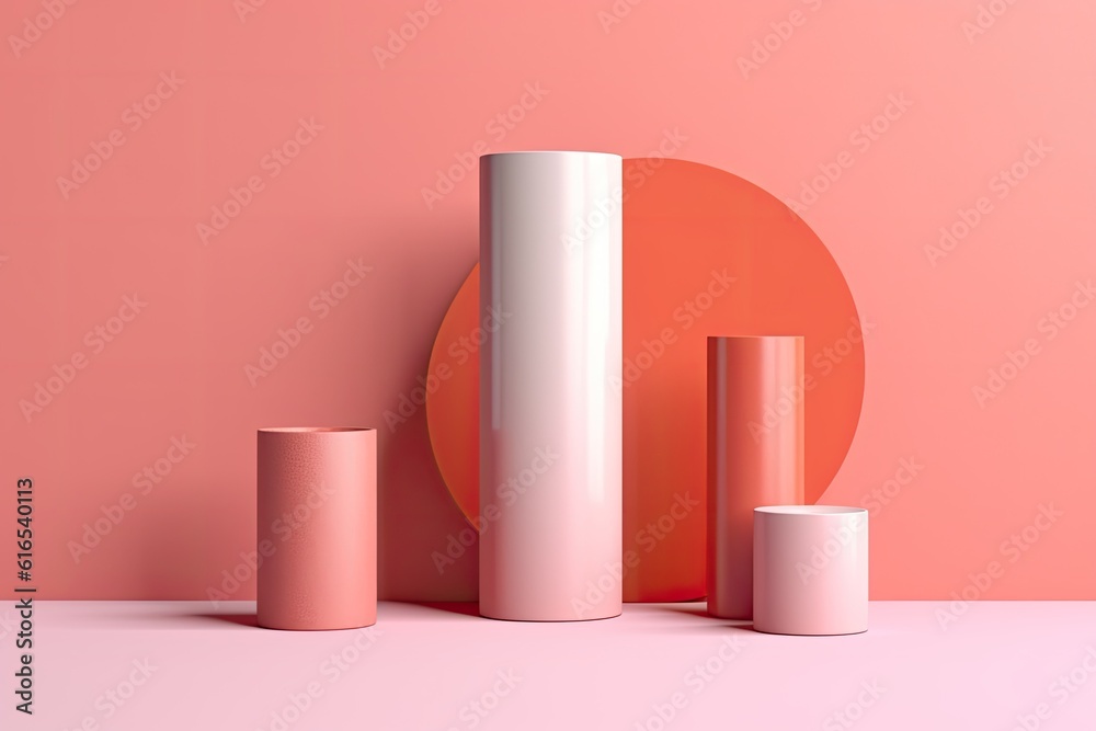 Illustration of three cylindrical objects on a pink background Illustration of three cylindrical objects on a pink background