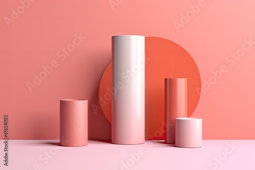 Illustration of three cylindrical objects on a pink background