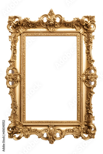 beautiful golden colored wooden picture frame isolated against transparent background 