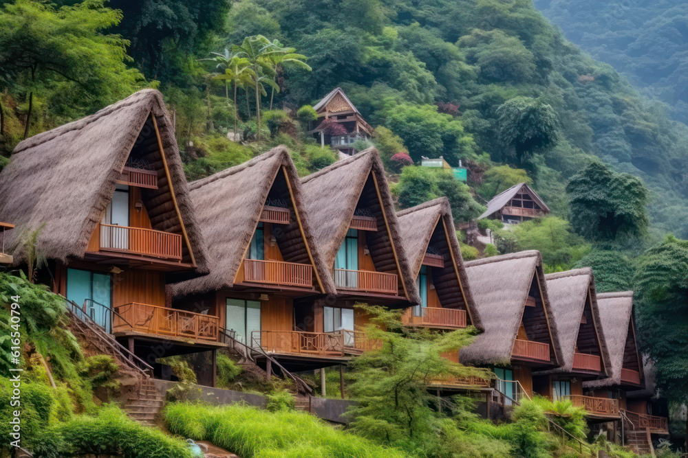 An eco-village nestled amidst breathtaking landscapes, featuring hiking trails, outdoor activities, and nature conservation, encouraging eco-tourism and adventure in immersive 8k detail An eco-village nestled amidst breathtaking landscapes, featuring hiking trails, outdoor activities, and nature conservation, encouraging eco-tourism and adventure in immersive 8k detail