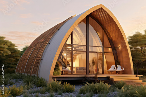 An architecturally stunning eco-village with green buildings, passive design, and sustainable materials, showcasing the integration of nature and modern living in mesmerizing 8k resolution