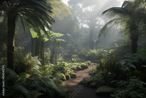 A lush tropical greenhouse with rainforest plants  misting systems  humidity control  and air purification  creating an eco-haven of biodiversity and natural beauty in stunning 8k clarity