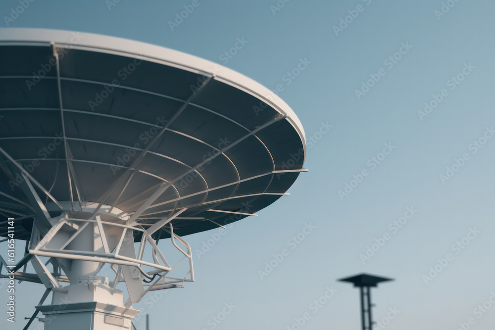 A hyperrealistic capture of a satellite dish surrounded by an array of advanced technological equipment, showcasing the cutting-edge infrastructure of space observation, in hyperrealistic 8k detail