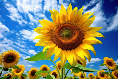 A field of sunflowers stretching as far as the eye can see  with vibrant yellow petals and blue skies  creating a visually stunning display of nature s beauty in high-definition 8k brilliance