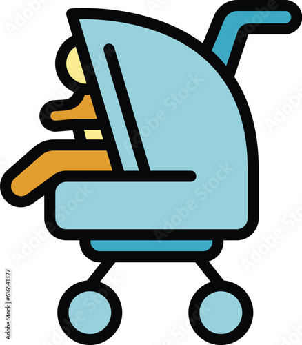 Baby pram icon. Outline Baby pram vector icon for web design isolated on white background color flat