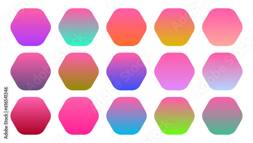 Colorful Bubblegum Color Shade Linear Gradient Palette Swatches Web Kit Rounded Hexagons Template Set