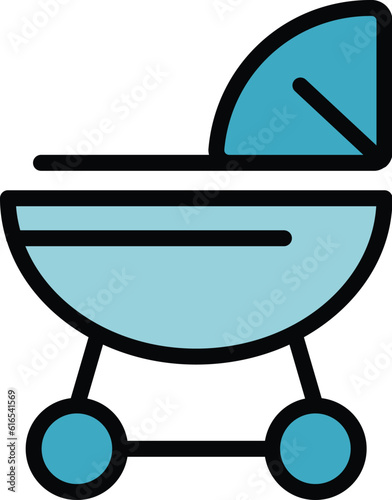 Baby carriage icon. Outline Baby carriage vector icon for web design isolated on white background color flat