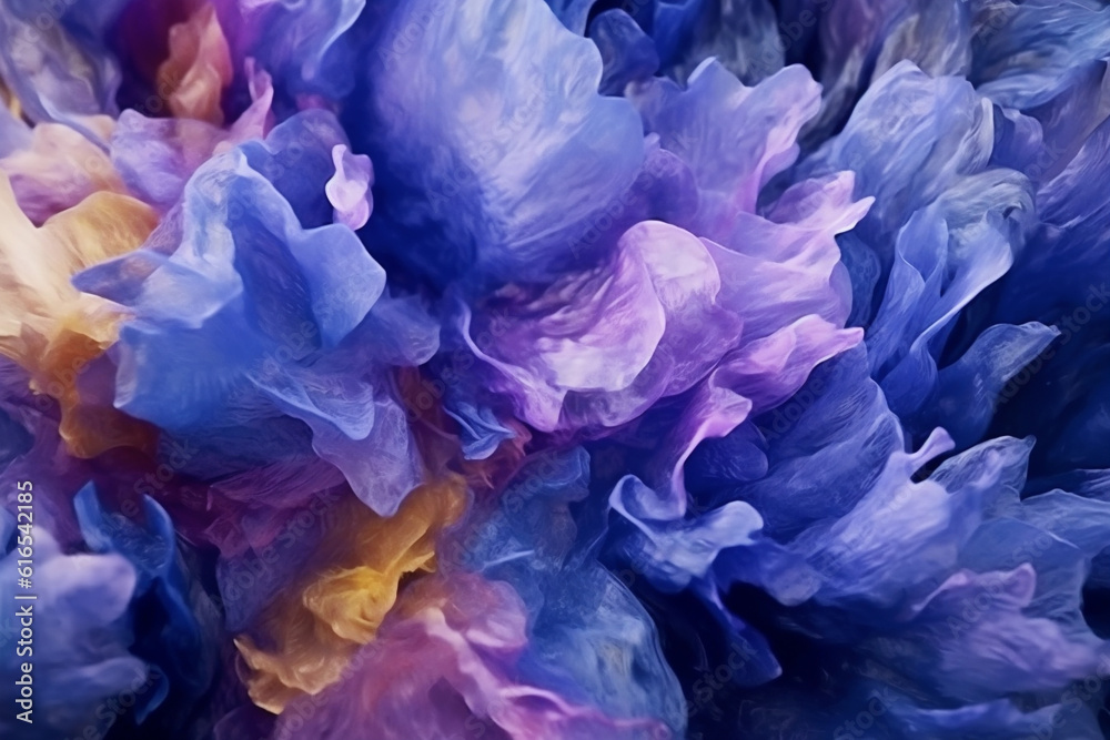 A closeup photograph of acrylic flower painting violet clair colors motion flowing down, abstract colors, liguid acrylic, AI generative A closeup photograph of acrylic flower painting violet clair colors motion flowing down, abstract colors, liguid acrylic, AI generative