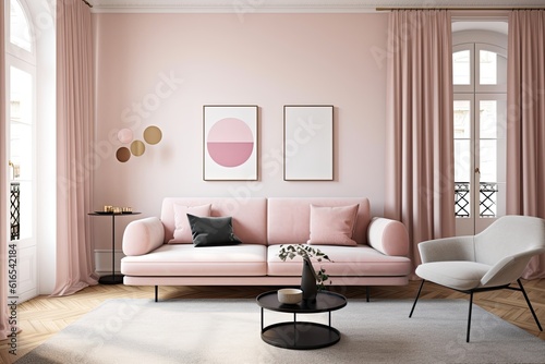 modern living room with pink decor