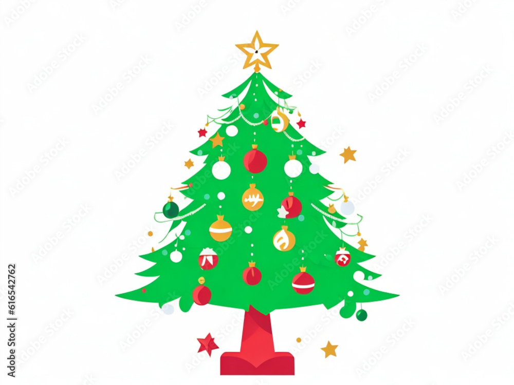 Vector decorated christmas tree with presents isolated on white background