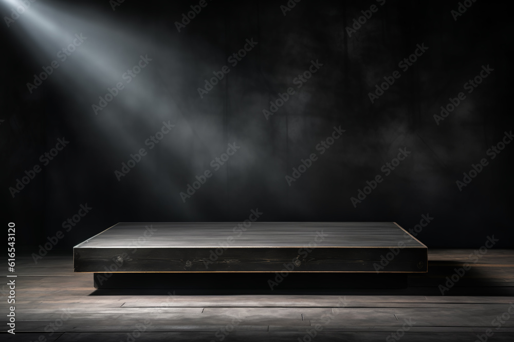 Darkroom background with a platform to showcase, product products marketing concept Darkroom background with a platform to showcase, product products marketing concept