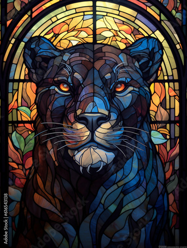 A Stained Glass Window of a Panther | Generative AI