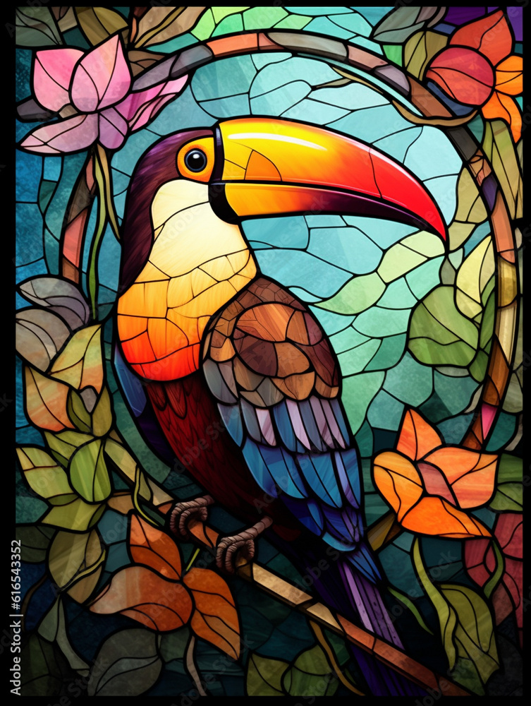 Obraz premium A Stained Glass Window of a Toucan | Generative AI
