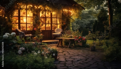 A garden house with a lot of lights on it