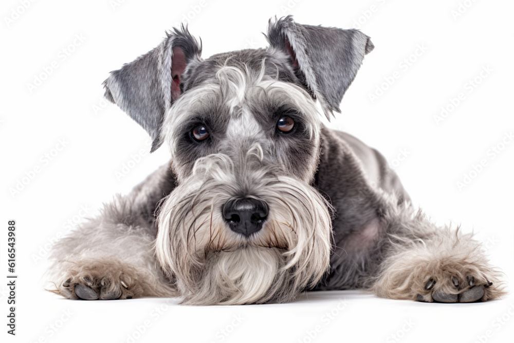 Portrait of Schnauzer dog on white background