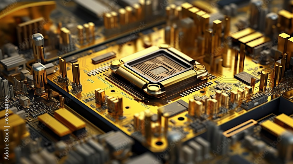 Futuristic rendering of a computer circuit board. Futuristic rendering of a computer circuit board.