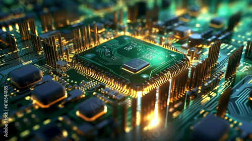 Futuristic rendering of a computer circuit board.