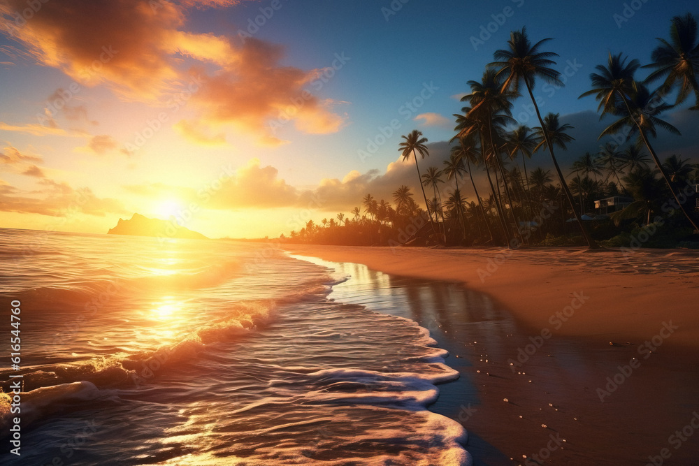 Beautiful tropical beach at sunset