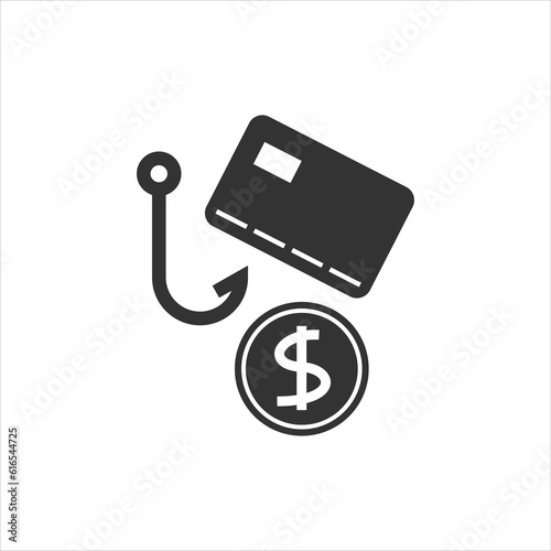 online payment scam, сredit card on a fishing hook, scam or corruption internet, hacker steals money, vector illustration