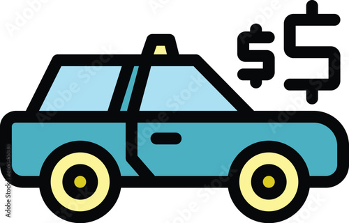 Taximeter city car icon. Outline Taximeter city car vector icon for web design isolated on white background color flat