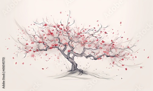 a drawing of a tree with lots of leaves on it.  generative ai
