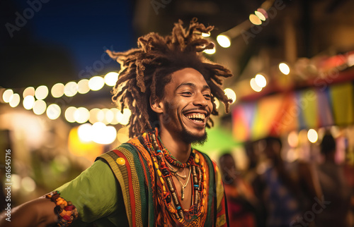 Handsome young african man having fun at a reggae music festival © Michael