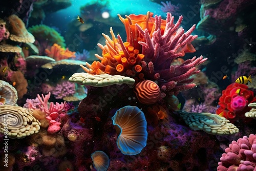 Vibrant colors and diversity of marine life in a coral reef  Generative ai